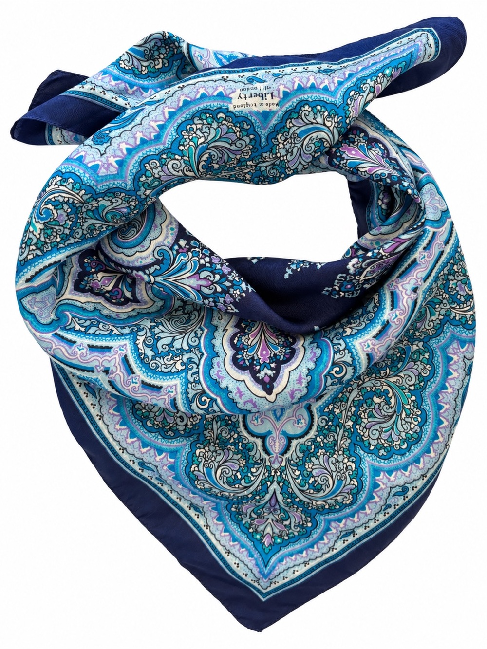 Liberty of London Navy Blue Paisley Square Scarf 22” x 23” Classic Preppy Boho